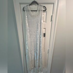 Norma Kamali Paillette Embellished Tulle Maxi Dress - White Sequined